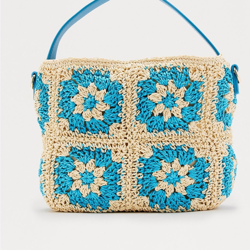Blue and Cream Crochet Women Bag